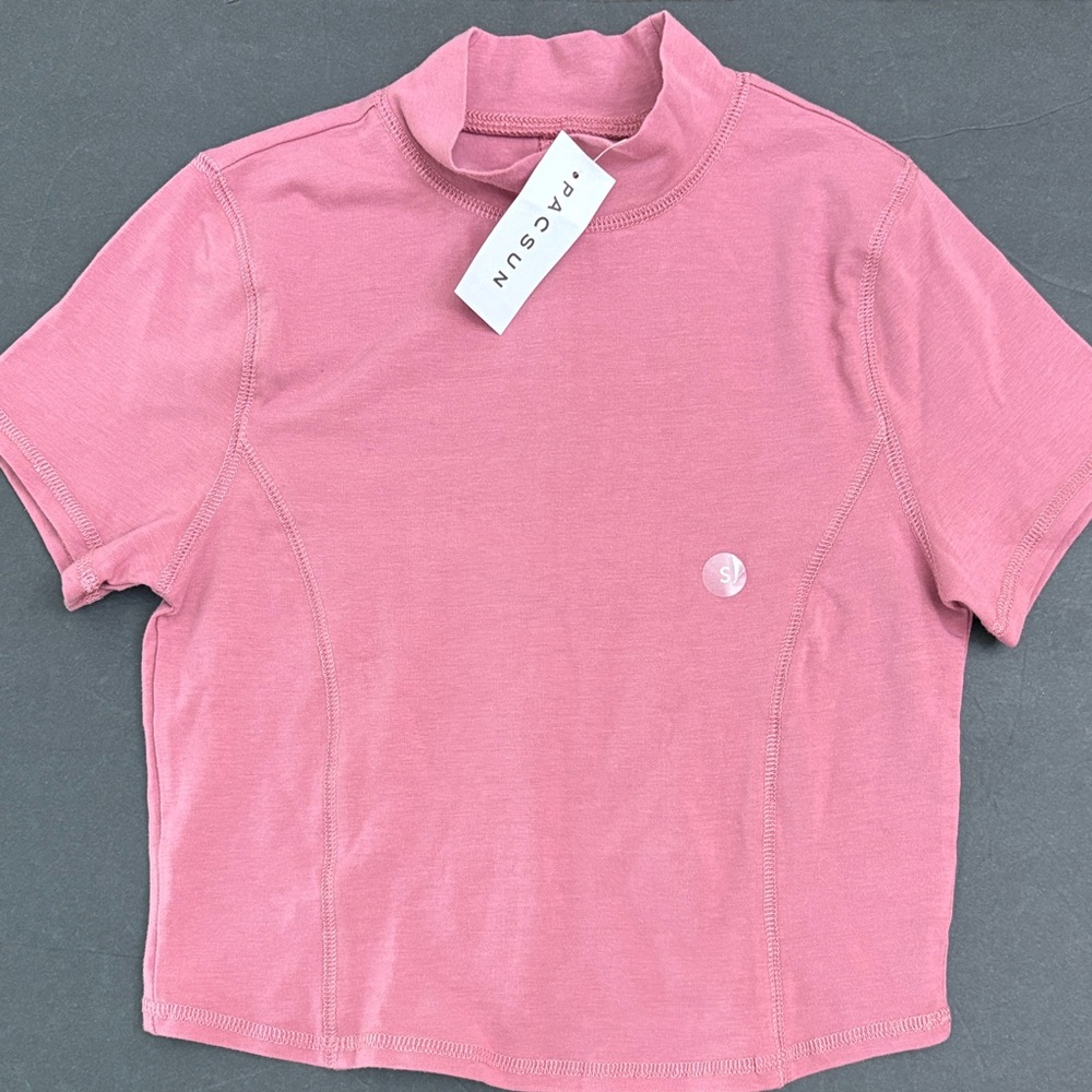 PacSun Pac Cares Rose Pink Mock Neck Short Sleeve Cropped T-Shirt size Small